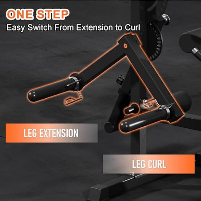 All-in-One Leg Extension and Curl Machine, Adjustable Seated Leg Rotary Extension Machine for Lower Body, Plate Loaded Home Gym Weight Machine for Thigh Workouts