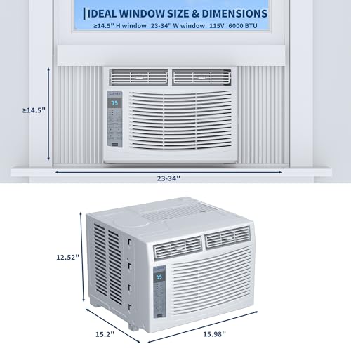 Image of Garvee 6000 BTU Window AC Unit with Remote Control, Cools Rooms up to 250 Sq Ft, 3 Cooling & Fan Speeds Quiet Operation, Digital Display WIFI, Easy Install Kit, for Bedroom, Office