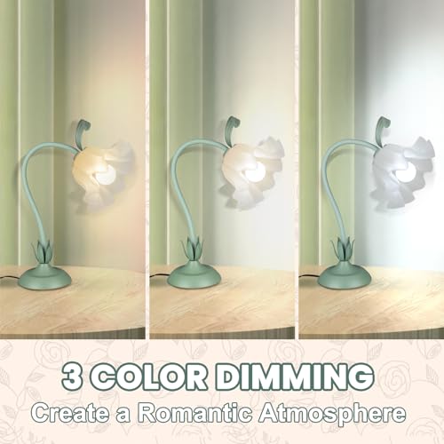 Flower Desk Lamp,LED Reading Light Bedside Vintage Flower Night Light,3 Colors Modes Cute Bedside Lamps Decor,Living Room Bedroom Room Kawaii Lighting Table Lamps Home Decoration (Green)