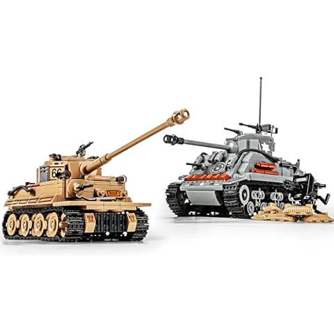 SEMKY Military Series Tiger Tank + M4 Sherman Tank 2 in 1 MOC Building Blocks（1180 Pieces）,WW2 Army Tank for Kid and Military Fan Cover