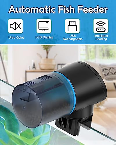 Automatic Fish Feeder for Aquarium - Rechargeable Fish Food Auto Dispenser Vacation Turtle Feeder with USB Charger Cable,LCD Screen, Customized Schedule (Blue) - Image 3