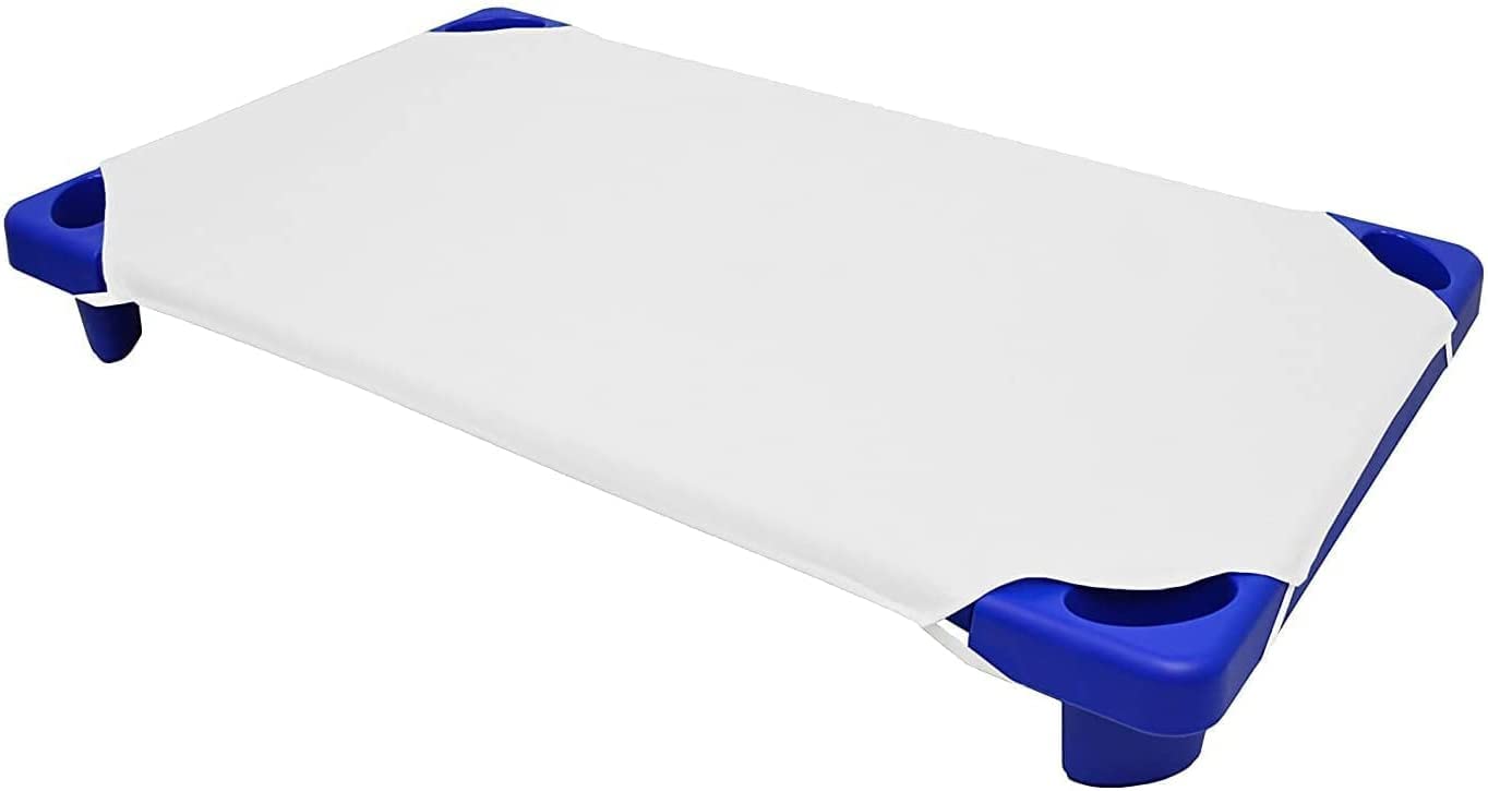Spannbettlaken für Kleinkinderbett, Vorschule, Mattegröße 4, elastische Schlaufen, 100 % Baumwolle, weiche Babypflege-Bettlaken, 12 Stück, Weiß (58 cm B x 132 cm L)