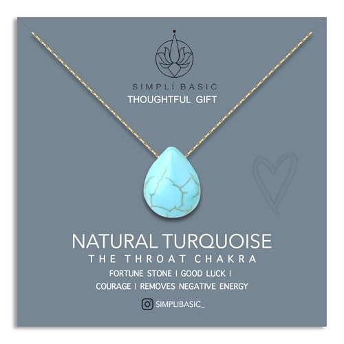 SIMPLÍ BASIC 18k Gold Plated Teardrop Turquoise Pendant Necklace/Gold Jewellery for Women/Natural Healing Stone Charm/Presented in Gift Box