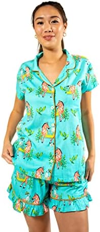 Jaye's Studio Women's Summer Pajama Set, Zebra Gardens Luxe, Short Sleeve Pajama Top & Ruffled Shorts Bottom, Size Large (14-16)