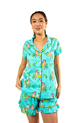Jaye's Studio Women's Summer Pajama Set, Zebra Gardens Luxe, Short Sleeve Pajama Top & Ruffled Shorts Bottom, Size Large (14-16) #TOP13