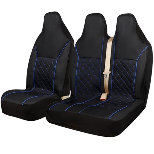 OTOKEA For FORD TRANSIT CONNECT - Front Seat Cover Set Semi Tailored Quilted Black With Blue Quilted Design Waterproof Durable Material Airbag Friendly