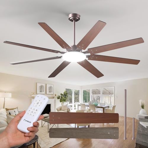 Amico 72 inch Farmhouse Bronze Ceiling Fan with Light, Large Energy Efficient Ceiling Fans with Remote, Reversible DC Motor, Dimmable 3CCT LED, Quiet Indoor/Outdoor for Living Room, Bedroom, Patio by Amico - Used condition - US$69.99