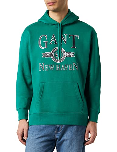 GANT Men's Crest Hoodie Retro Logo Hoodie, Lush Green, L