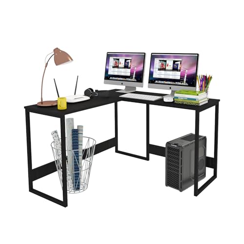 Image of Klaxon L Shaped Study Table for Students and Adults /Computer Table for Home-Office /Gaming Table /Computer Desk for Corner - Wood & Metal (Verto-Forest Dark, Installation by Klaxon)