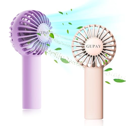 GUPAY Mini Handventilator 2 Stück, Tragbarer USB Wiederaufladbarer Ventilator mit 3...