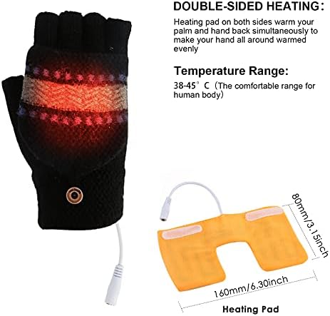 Yinuoday Unisex Women's & Men's USB Heated Gloves Mitten Winter Hands Warm Laptop Gloves Full & Half Heated Fingerless Gloves Heating Knitting Hands Warmer Washable Design