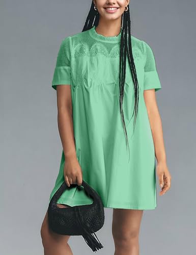 Women's Summer Lace Mini Dress Ruffled Collar Short Sleeve Flared A-Line Hem Babydoll Sundress(102-002)4