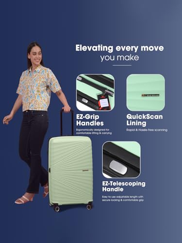 Image of Move-Meant Travel Crew Small Cabin 55Cm Suitcase 8 Wheels Number Lock Polycarbonate Hard HPS Green Trolley Bag for Men & Women|360 Spinner Wheeling System Luggage|Trolley Bags for Travel