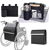 Wheelchair Accessories 2-Pack Set: Wheelchair Side Bag with Cup Holder & Back Bag - Fits All Wheelchairs | Wheelchair Bags to Hang On Side Armrest & Back, Wheel Chair Accessories (Side & Back Bag)