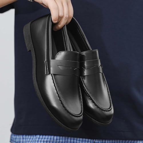 Zapatos mocasines de cuero para hombre, calzado náutico slip-on con puntera cuadrada para oficina 7