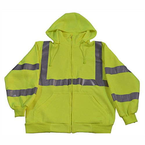 Petra Roc LSWS-C3-4XL ANSI Class 3 Zip-up Sweat Shirt with Detachable Hood And Zipper Closure, 4X-Large, Lime