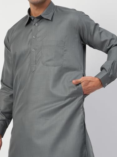 Image of Men's Traditional Pathani Kurta Salwar Set, Red, Long Sleeve, Collared Neck, Cotton Blend, Ethnic Wear