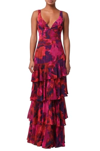 Lulus Imogen Tiered Chiffon Maxi Dress for Women, Plunging Lace-Up Back Cocktail Long Formal Dress Garden Party Dress