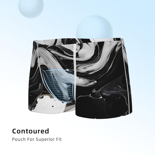 Boys' Cotton Boxer Brief Soft Underwear-Fluid Black White Paint Swirls4