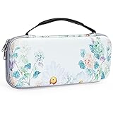 molshine Carrying Case Compatible with Nintendo Switch OLED Model 2021/Switch 2017,Hard Shell Shockproof Protective Cover Travel Bag with Handle/10 Game Cartridges for Console Joy-Con (White Flower)