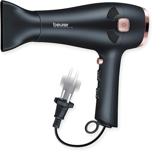 Beurer HC 55 Sèche-cheveux ionique avec enrouleur de câble, technologie ionique, buse professionnelle et diffuseur volumateur, noir