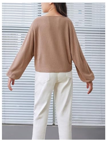 SweatyRocks Girl's Long Sleeve Ribbed T Shirt Round Neck Loose Pullover Tops2