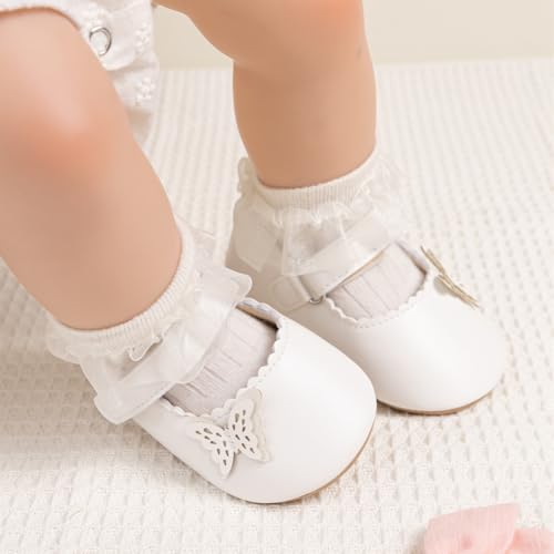 Image of Meckior Infant Baby Girl Sandals Soft Non-Slip Rubber Sole Handmade Princess Wedding Dress Shoes Toddler First Walkers