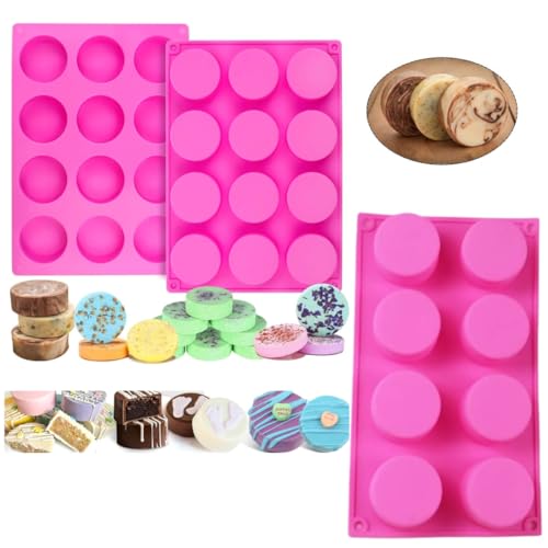 Skytail 12 & 8 Cavity Round Cylinder Cake Puck Moulds for Baking Chocolate Candy Oreo Cake Pops Decoration Cupcake Muffin Jelly Macaroon Cookie Biscuit Ice Cream Dessert Mold