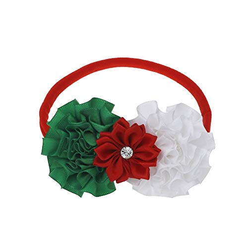 Baby Girl Nylon Christmas Headbands/Green Red White Sequin Bowknot - Pack of 3 (Satin Flower Set)2