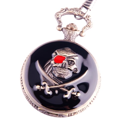 Reloj De Bolsillo De Piratas del Cráneo Y De La Daga con La Cadena Retro Steampunk Cosplay Completo Cazador Negro Caso PW 72