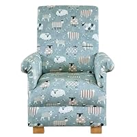 Children's Armchair in Baa Baa Duck Egg Fabric Duck Egg Chair Kids Green Patchwork Sheep Animals