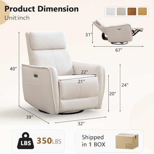 Image of HAOMARKETS Electric Swivel Rocker Recliner Chair, Power Faux Leather Glider Rocking Recliners for Adults,360 Swivel Nursery Reclining Sofa with USB Charging Port, White