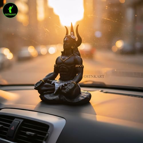 Image of Adiyogi Shiva Statue 4 Inch Black Polyresin Idol for Car Dashboard, Home Temple & Office Decor | Shiv Ji Showpiece for Living Room, Birthday, Anniversary & Housewarming Gift