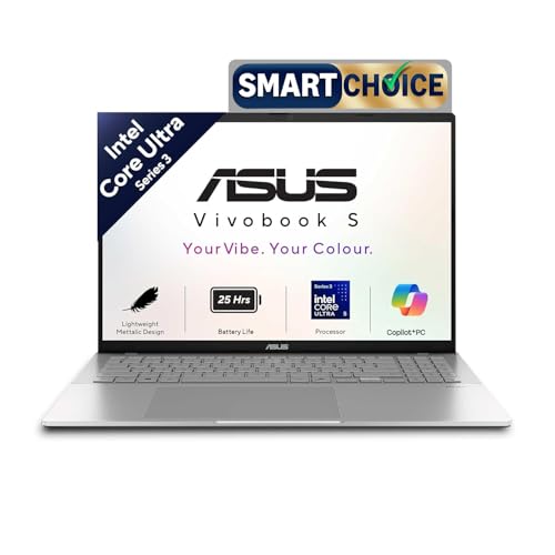 Image of ASUS Vivobook S16 (2026),Smartchoice,Intel Core Ultra 5 325 (Series 3),Intel iGPU,16GB RAM,512GB SSD,OLED, 16 inch(40 cm),Win 11,M365 Basic(1Y),Office 24, Cool Silver, 1.7 Kg, S3607AA-SH087WS, Copilot+ PC