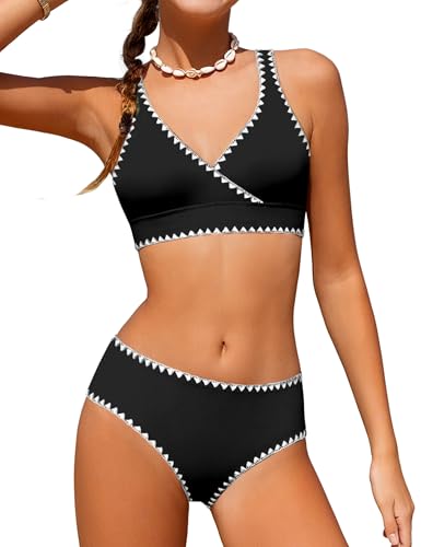 Image of KANGKANG Girls Swimsuit Bikini Set Solid Color V-Neck Two Piece Bathing Suit with Chest Pad Adjustable Straps Swimwear 7-16T