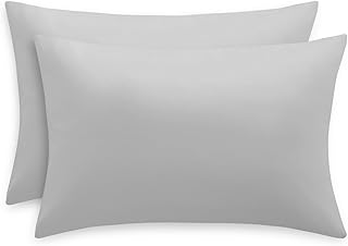 RUIKASI Pillow Cases 2 Pack Grey- Light Grey Plain Pillowcases with Envelope Closure Breathable Premium Brushed Microfiber Set of 2 Pillow Covers Standard 50x75 cm