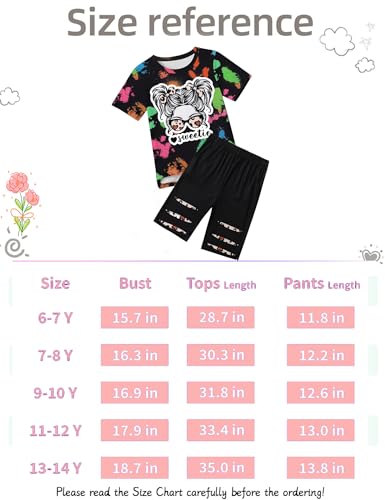 Image of Girls Clothes Short Sleeve Tie Dye Top Shorts and Pants 2PCS Girls Summer Outfits Size 6-16