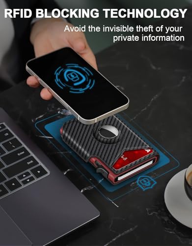 Airtag Wallet for Men, Minimalist Slim Mens Wallet Smart Pop Up Credit Card Holder for 9-13 Cards, RFID Blocking Wallet with ID Window & Cash Slot, Compact Bifold Metal Aluminum Card Case