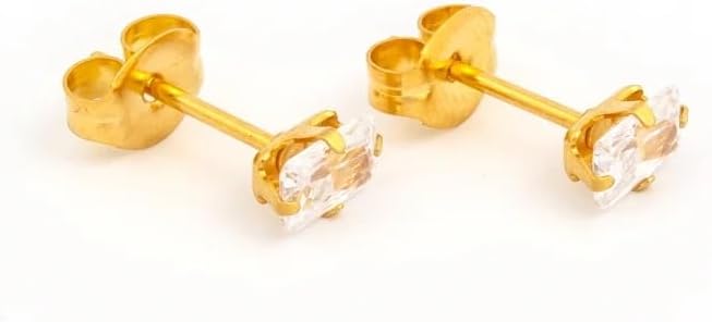 STUDEX Sensitive Cubic Zirconia Stud Earrings 5x3mm | Hypoallergenic and Nickel Safe for Sensitive Ears | Gold Plated Posts | High Fashion Earrings for Women and Men- PR-884-S
