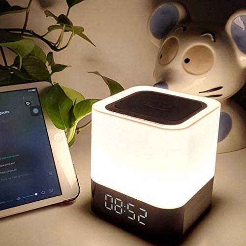 Wecker Wecker Bluetooth Lautsprecher, Nachtlicht Bluetooth Lautsprecher, Farbwechsel Lautsprecher, Touch-Sensor-Nachttischlampe Dimmbar,Weiß