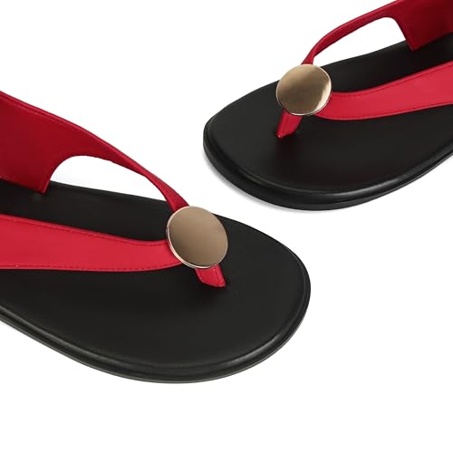 Image of Flat Sandals for Women Strappy Sandals Comfortable Dressy Beach Flip Flop Slides Thong Sandals for Women with Metal Circular