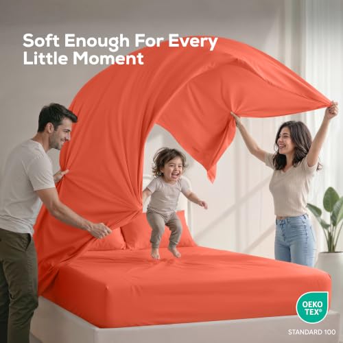 Image of Utopia Bedding Bed Sheet Set - Soft Brushed Microfiber Fabric - Shrinkage & Fade Resistant - Easy Care (Queen, Coral)
