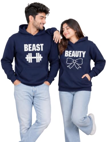 Image of The Tee Shop Couple Hoodie Cotton Warm Pullover Printed Beauty & Beast Hoodies - Pack of 2