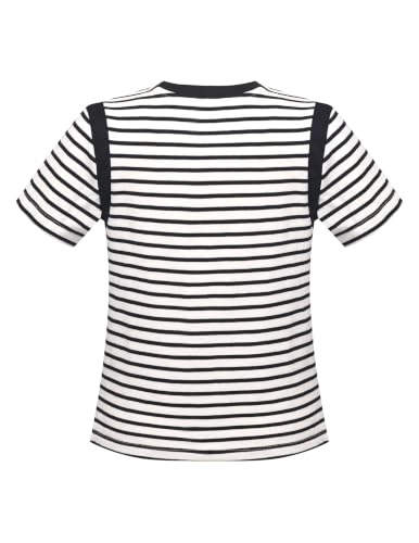 Image of Sunny Fashion Girls T-Shirt Crop Top Brown Lettuce Trim Ribbed Knit Button Casual