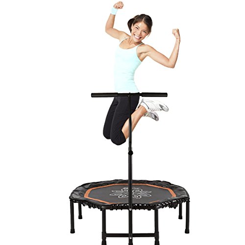 Xspec 44" Fitness Exercise Trampoline, with Adjustable Handrail Bar and Safety Bungee Rope
