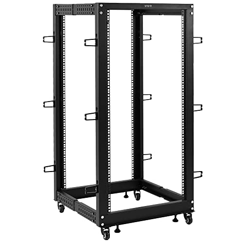 VIVO 25U Freestanding Server Rack, Mobile Open Frame 22 to 40 inch Adjustable Network Server Cart, Black, CART-SR25U