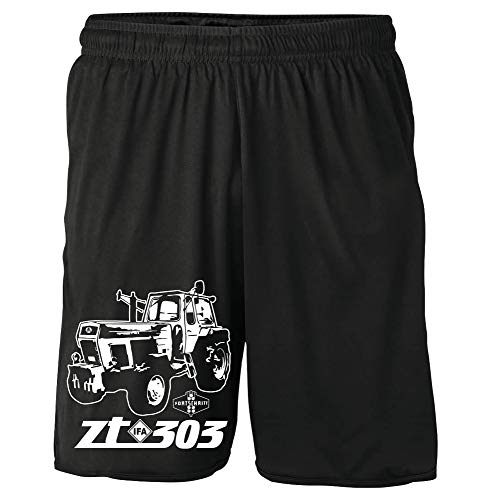 UGLYSHIRT Traktor ZT Shorts | 300 303 Oldtimer DDR Landwirt Bauer Trecker Kurze Hose Sommerhose  L Schwarz Druck  ZT303
