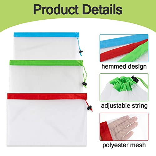 maqihan 12pcs reusable produce bags - mesh produce bags drawstring reusable washable vegetable storage bags refrigerator keep fresh grocery food fruits veggie green net bag toy storage zero waste shop