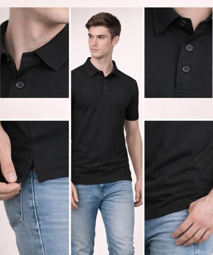 Image of AWG ALL WEATHER GEAR Men's Cotton Blend Polo T-Shirt | Plain Regular Fit | Soft Breathable Fabric | Casual & Formal Wear | Half Sleeve | Collared T-Shirt | Mens Tshirts | Tees for Man