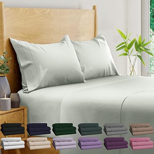 BAMPURE Bamboo Sheets King Size - 100% Organic Bamboo - 4PC Set - Superior Soft & Cooling Sheets - Up to 16’’ Deep Pocket - Luxury Series - 1 Flat Sheet,1 Fitted Sheet,2 Pillowcases (King Seaglass)